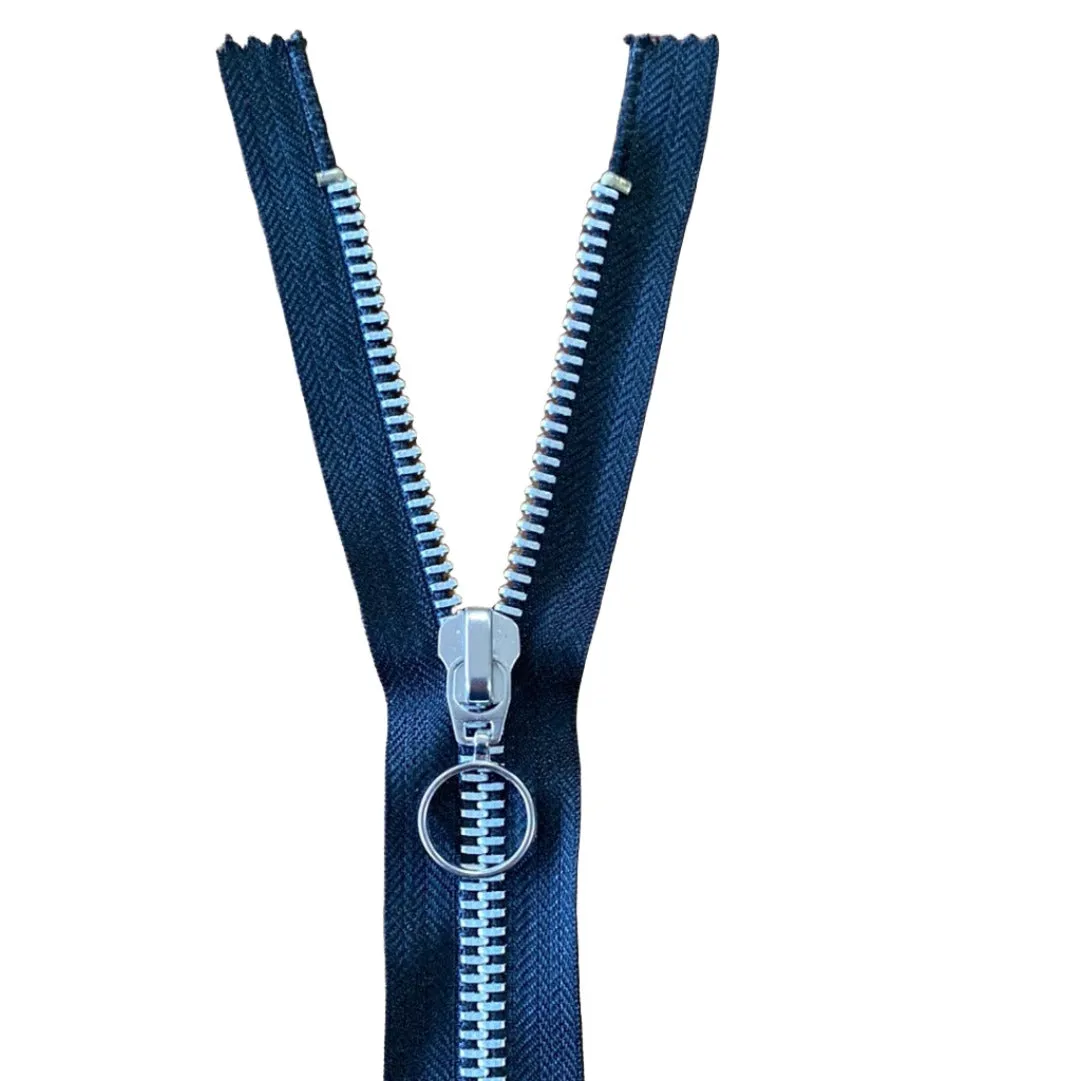 12" Metal Closed End Zip - Silver Teeth, Circle Puller