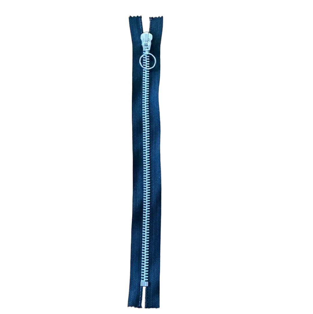 12" Metal Closed End Zip - Silver Teeth, Circle Puller