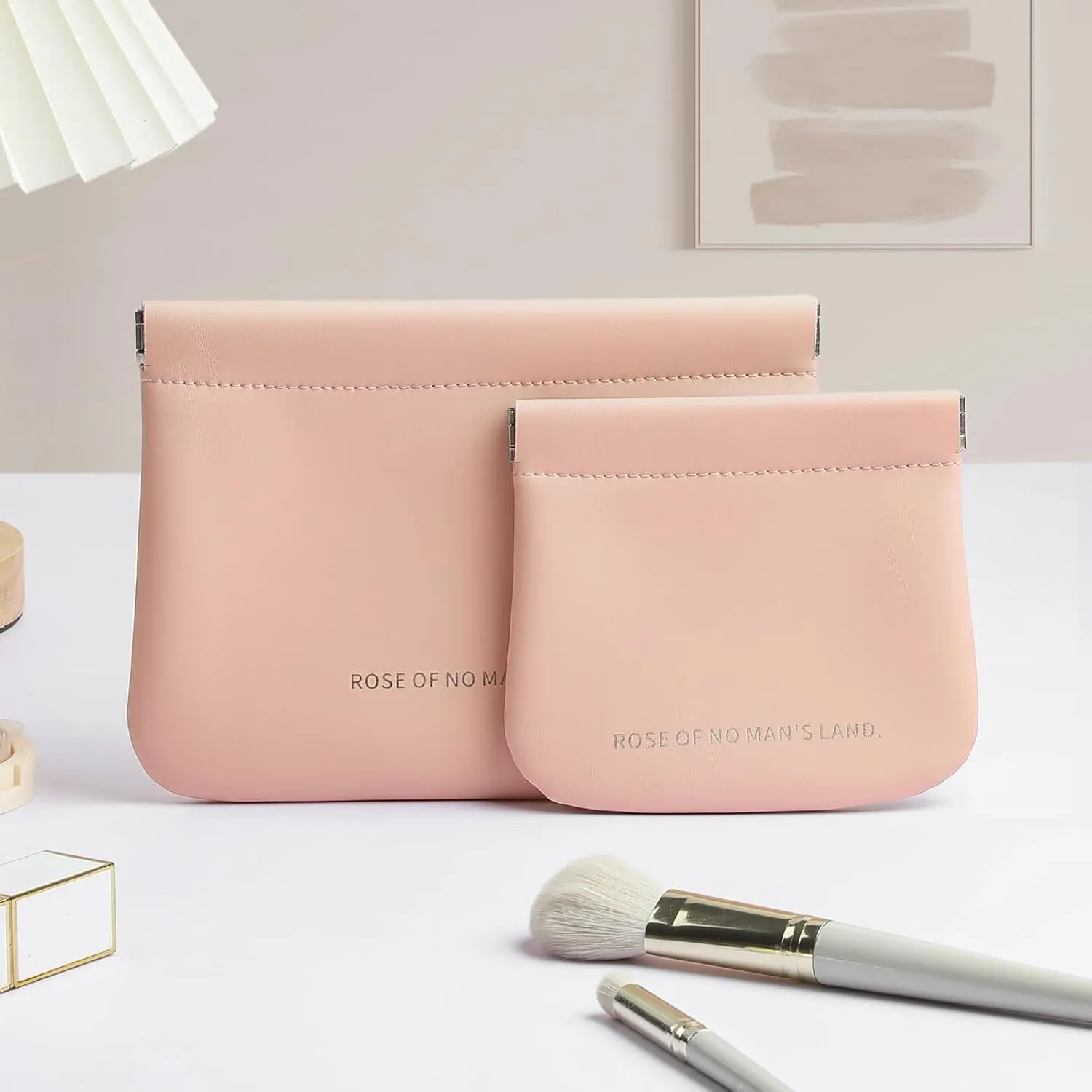 2 PCS Small Cosmetic Bag for Purse, Organosilicon Super Fiber Leather Mini Makeup Bag Coin Purse for Women, Snap Closure Travel Makeup Pouch for Lipstick Jewelry Key Change (Pink)