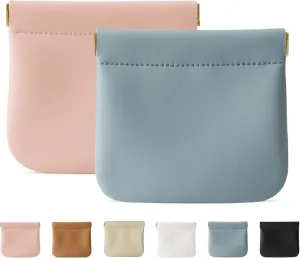 2 Pcs Small Makeup Bag for Purse, Upgrade Organosilicone Mini Makeup Pouch for Women with Snap Closure Clamp, Portable Small Cosmetic Bag Travel Storage Pouch for Coin Lipstick (Pink   Blue)