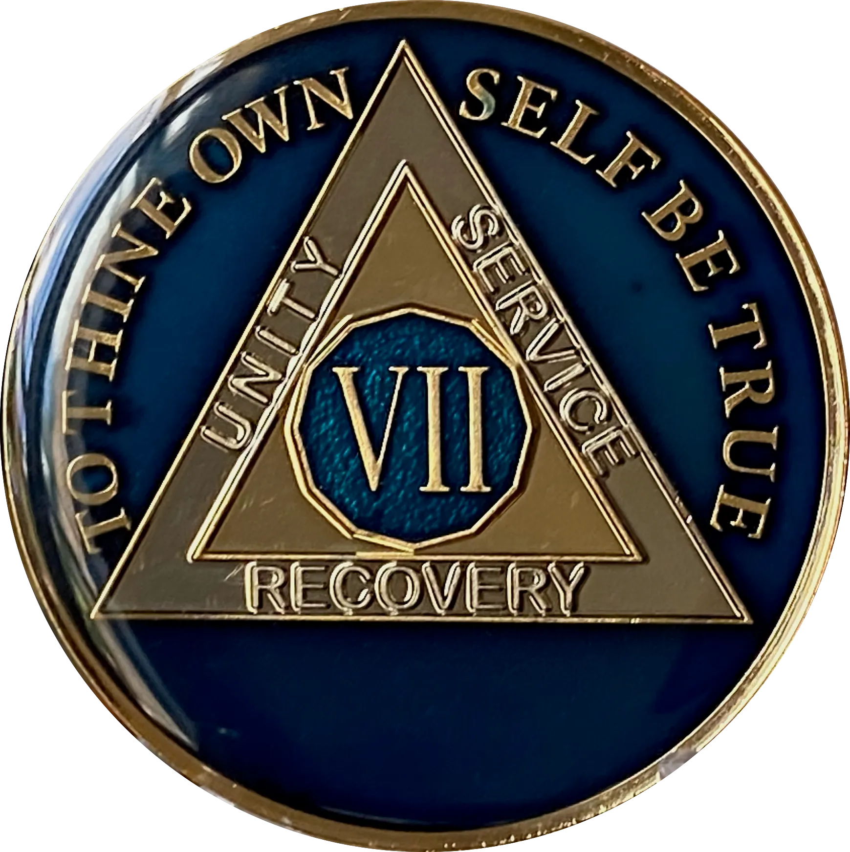7 Year AA Medallion 1.5" Large Metallic Midnight Blue Sobriety Chip