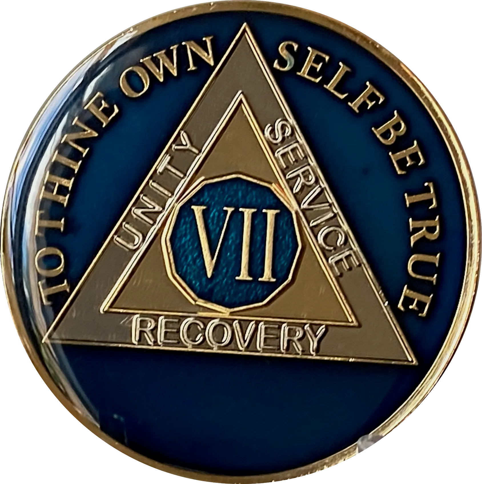 7 Year AA Medallion 1.5" Large Metallic Midnight Blue Sobriety Chip