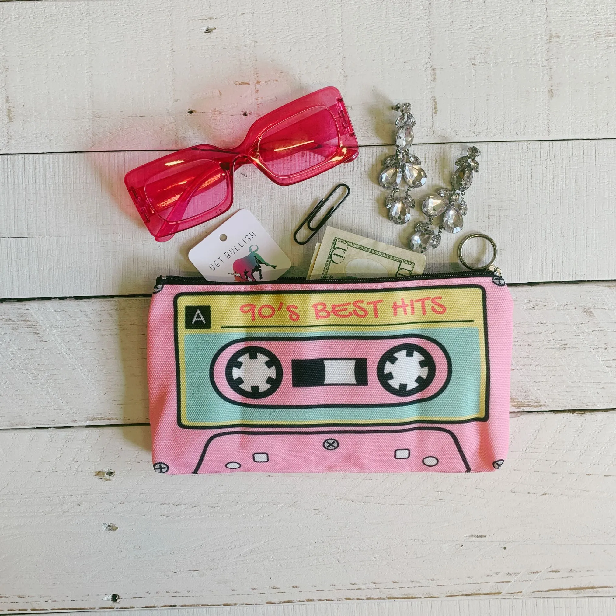'90s Best Hits Cassette Tape Zipper Pouch | Makeup Bag or Pencil Case