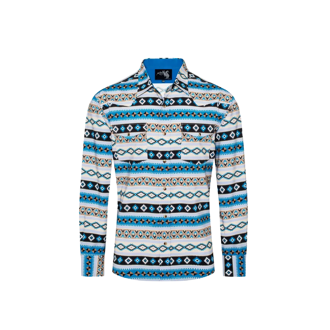 Avalon Men's Western Print Pearl Snap Aztec Shirt