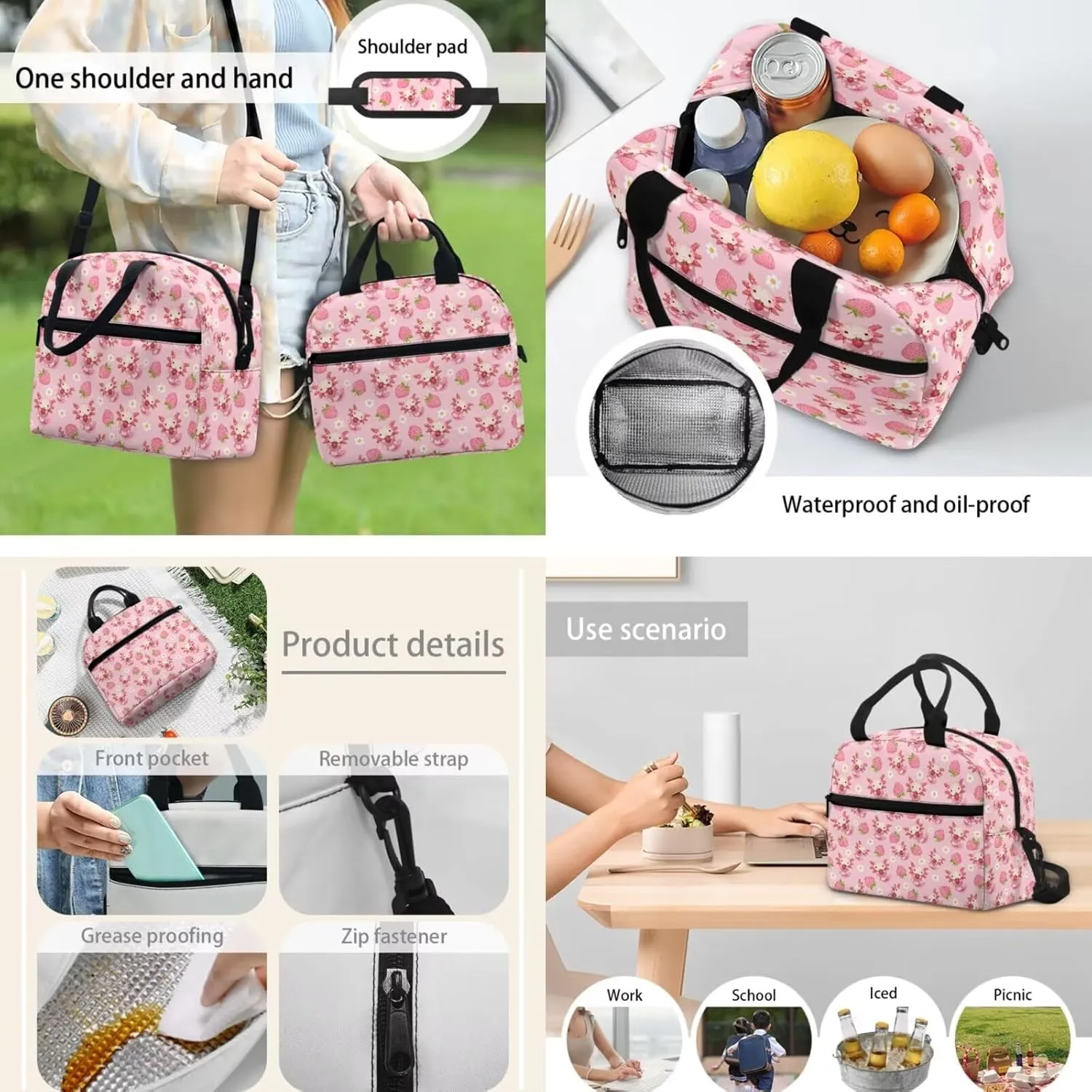 Axolotl Strawberry School Backpack for Girls Elementary Bookbag for Students Bookbag Set Primary School Daypack with Adjustable Shoulder Strap