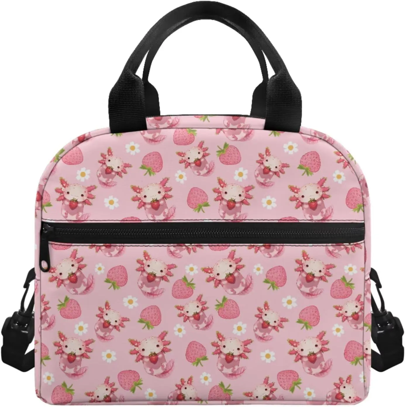 Axolotl Strawberry School Backpack for Girls Elementary Bookbag for Students Bookbag Set Primary School Daypack with Adjustable Shoulder Strap