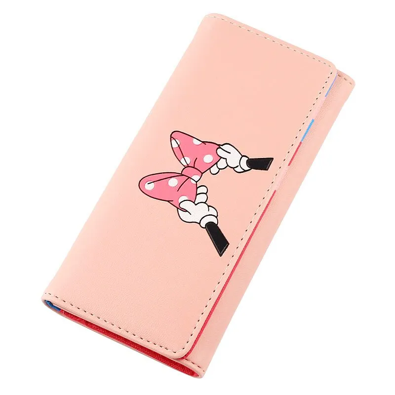 BOTUSI Mickey Bow Lady Purses Handbags Brand Design Women Wallets PU Leather Money Coin Purse Cards ID Holder Cartoon Printing