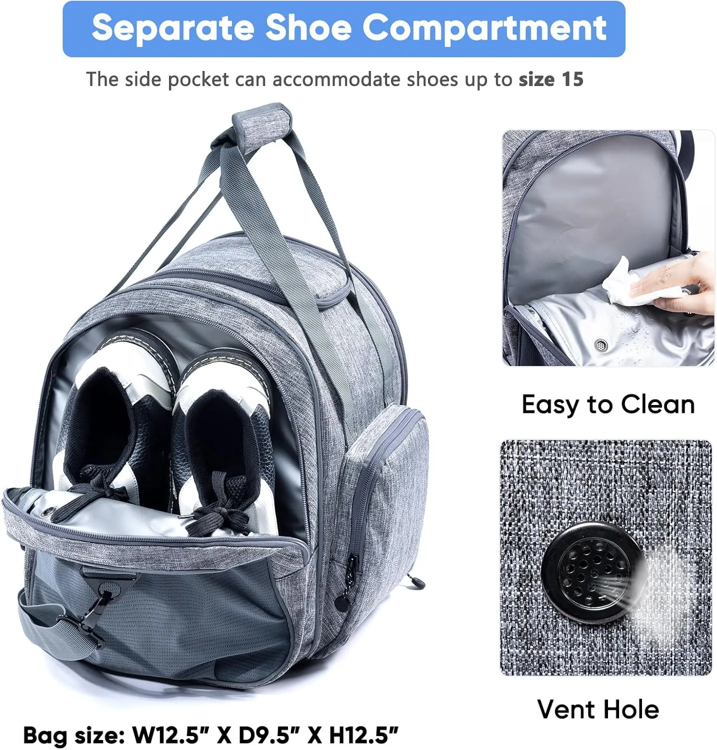 Bowling Ball Bag - Single Ball Tote with Cup Holder and Microfiber Polisher - Grey, Medium