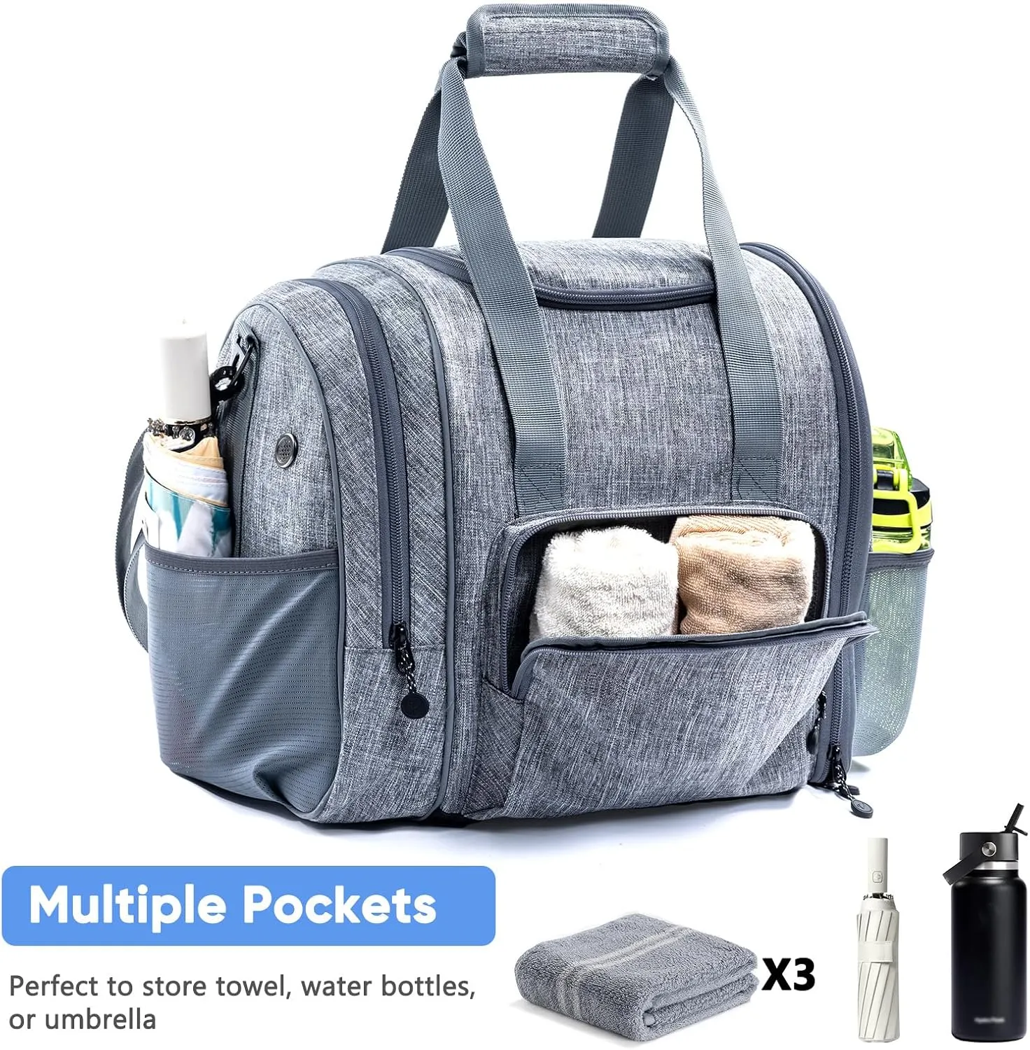 Bowling Ball Bag - Single Ball Tote with Cup Holder and Microfiber Polisher - Grey, Medium