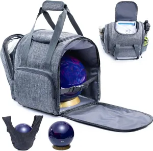 Bowling Ball Bag - Single Ball Tote with Cup Holder and Microfiber Polisher - Grey, Medium