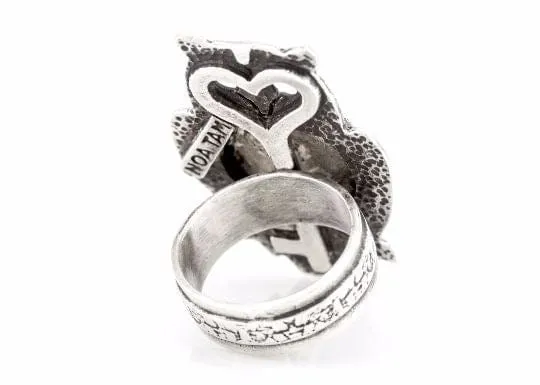 Chai Medallion Life Ring on an Wise Owl Design - Sterling Silver