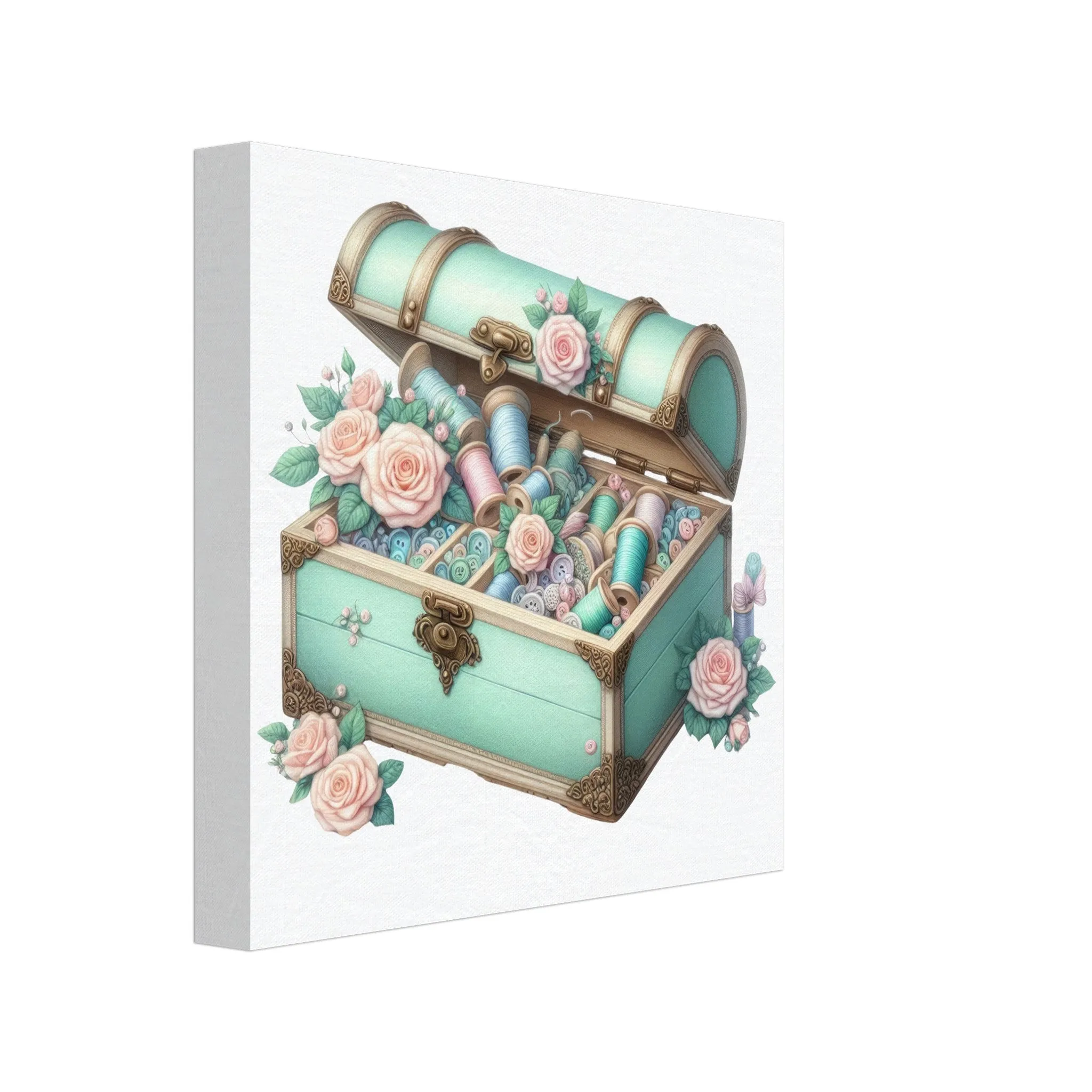 Chest of Thread Green - Shabby Chic Sewing Room Wall Art Canvas