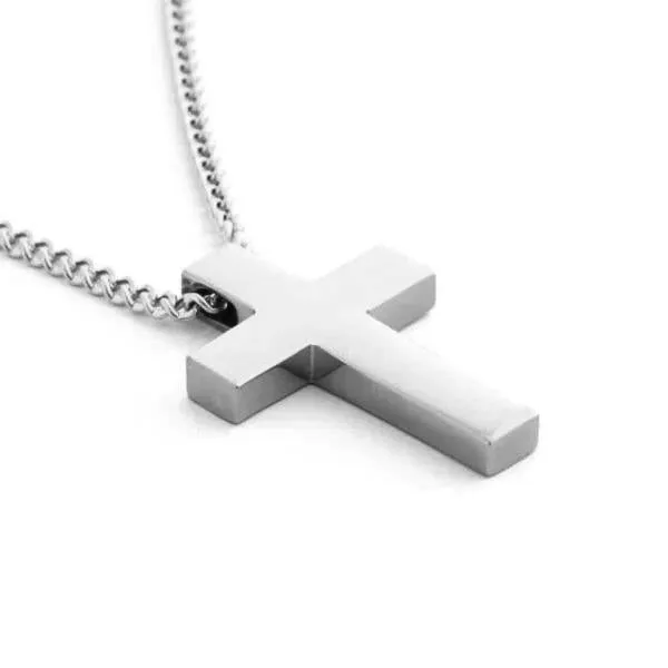Classy Men Simple Silver Cross Pendant Necklace