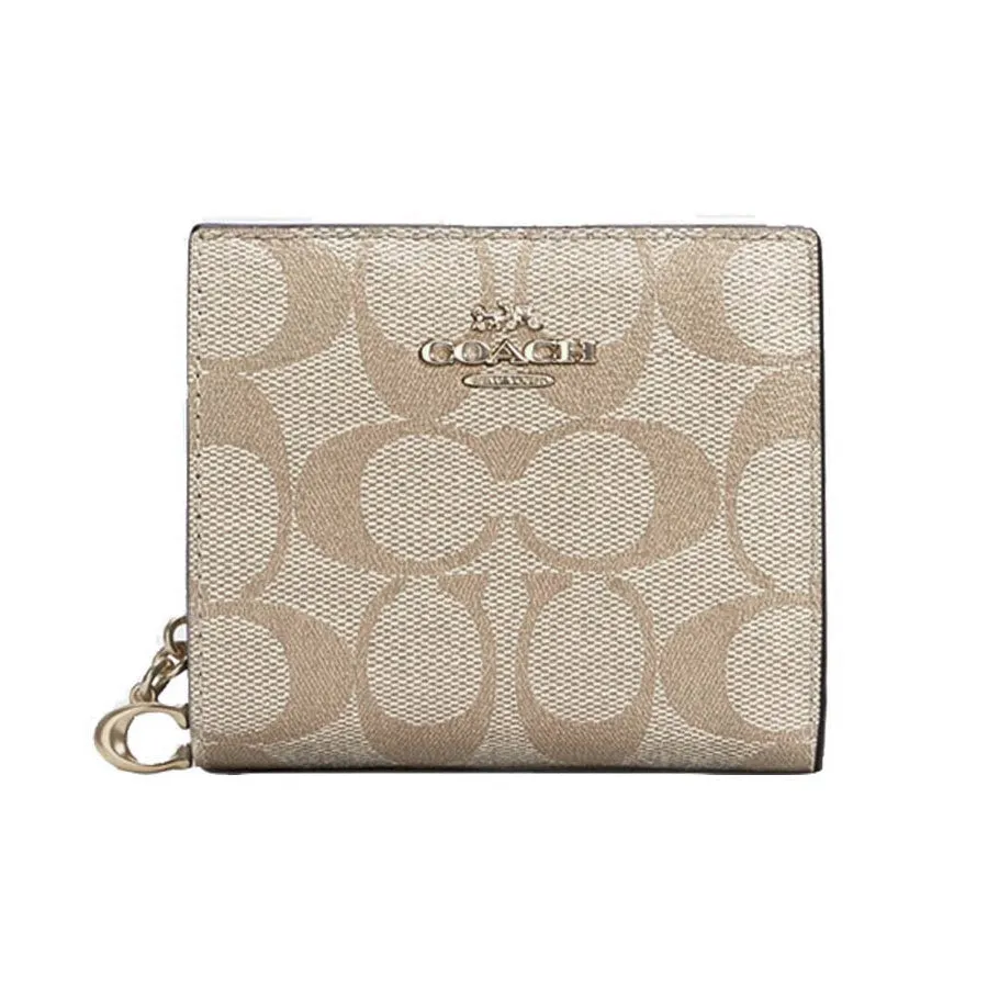 Coach Snap Wallet in Signature Canvas - Light Khaki | Coach 經典印花真皮短銀包 - Light Khaki