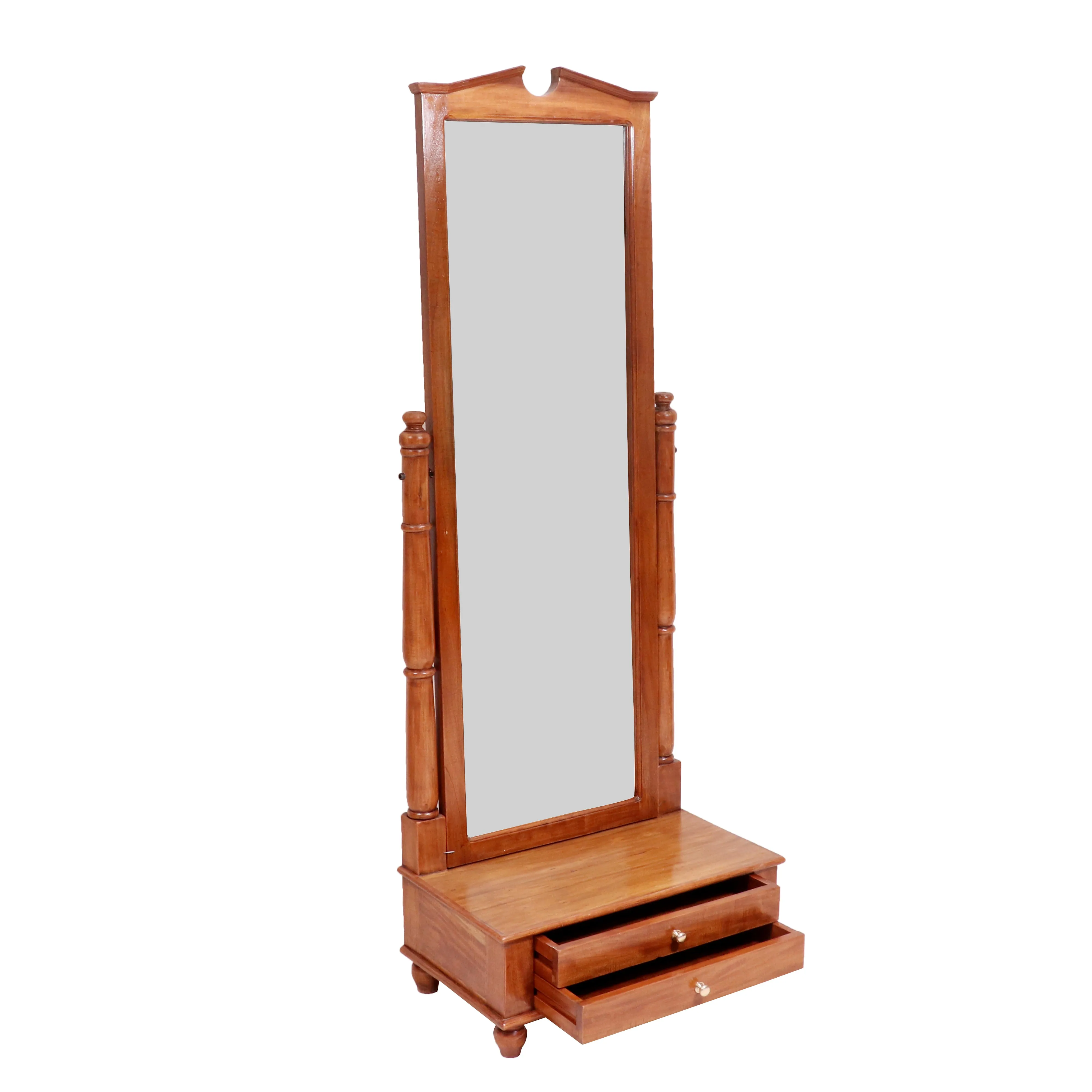 Compact teak wood revolving mirror stylish sleek dressing table