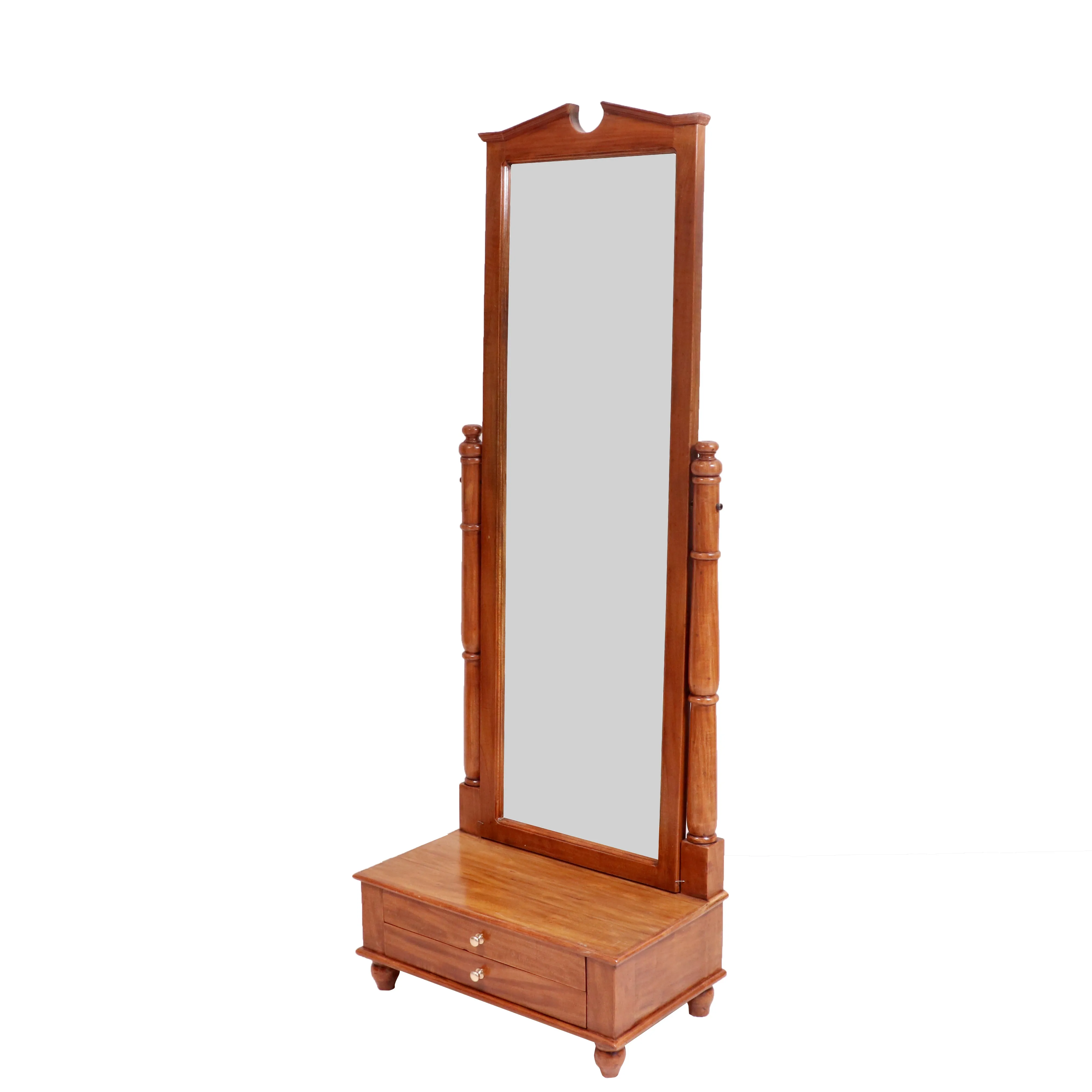 Compact teak wood revolving mirror stylish sleek dressing table