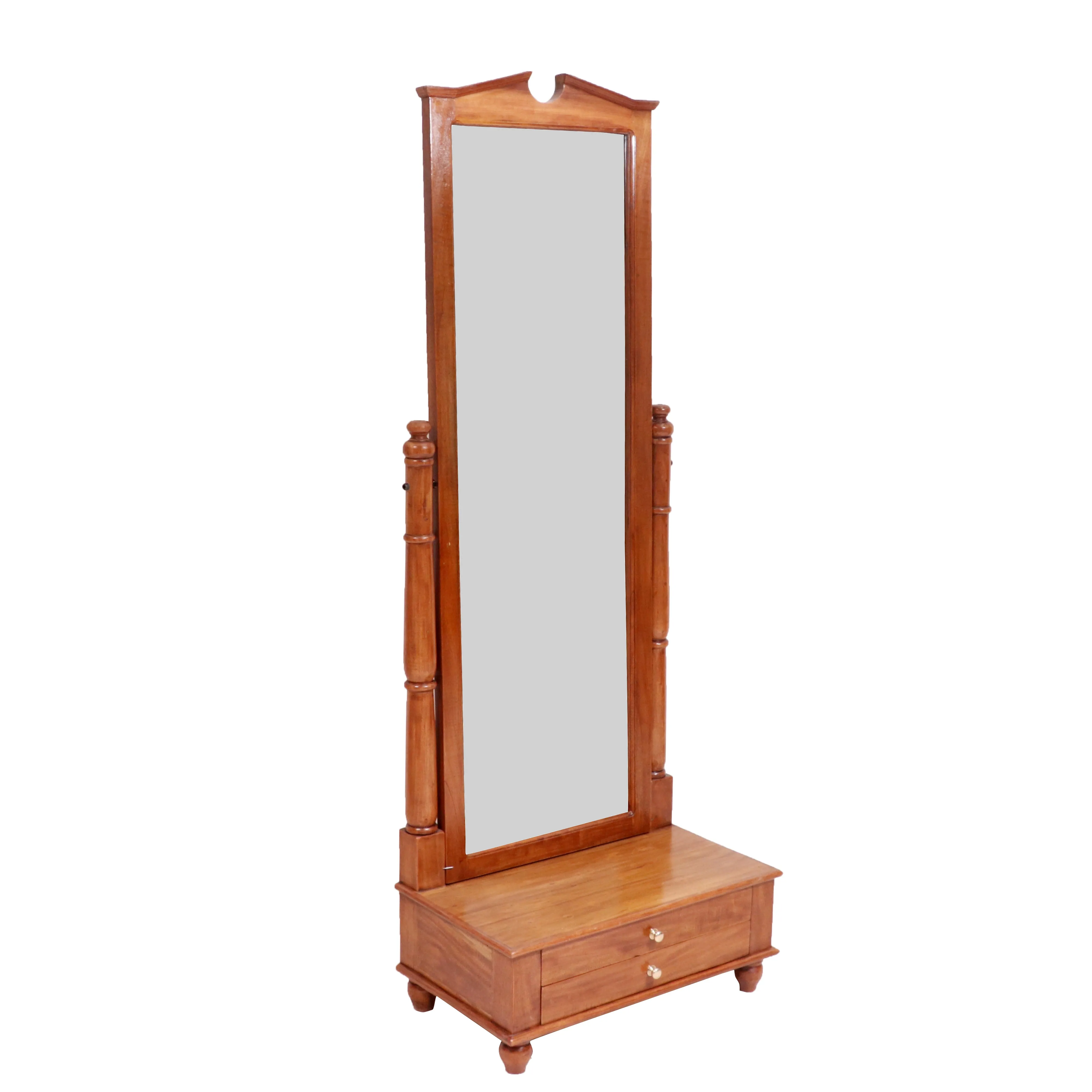 Compact teak wood revolving mirror stylish sleek dressing table