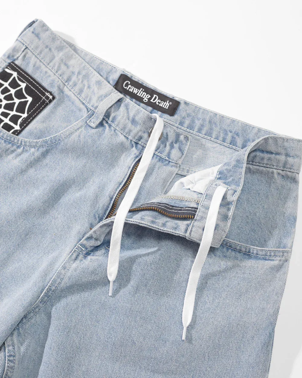 Crawling Death Web Denim Jeans Light Blue