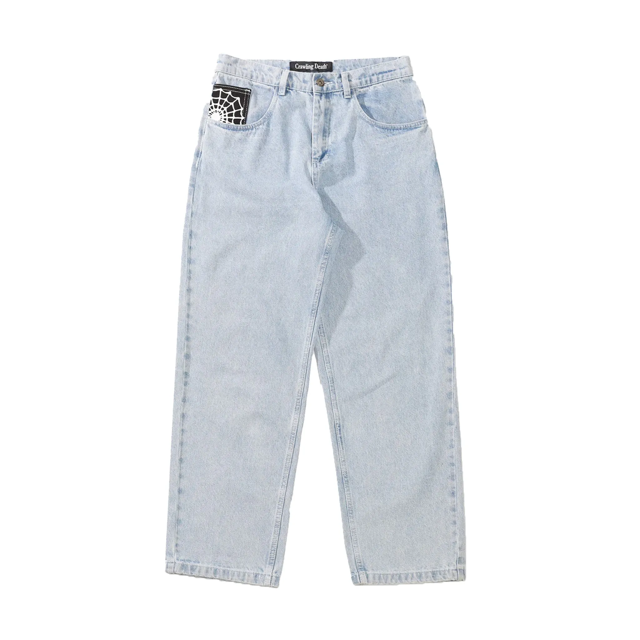 Crawling Death Web Denim Jeans Light Blue
