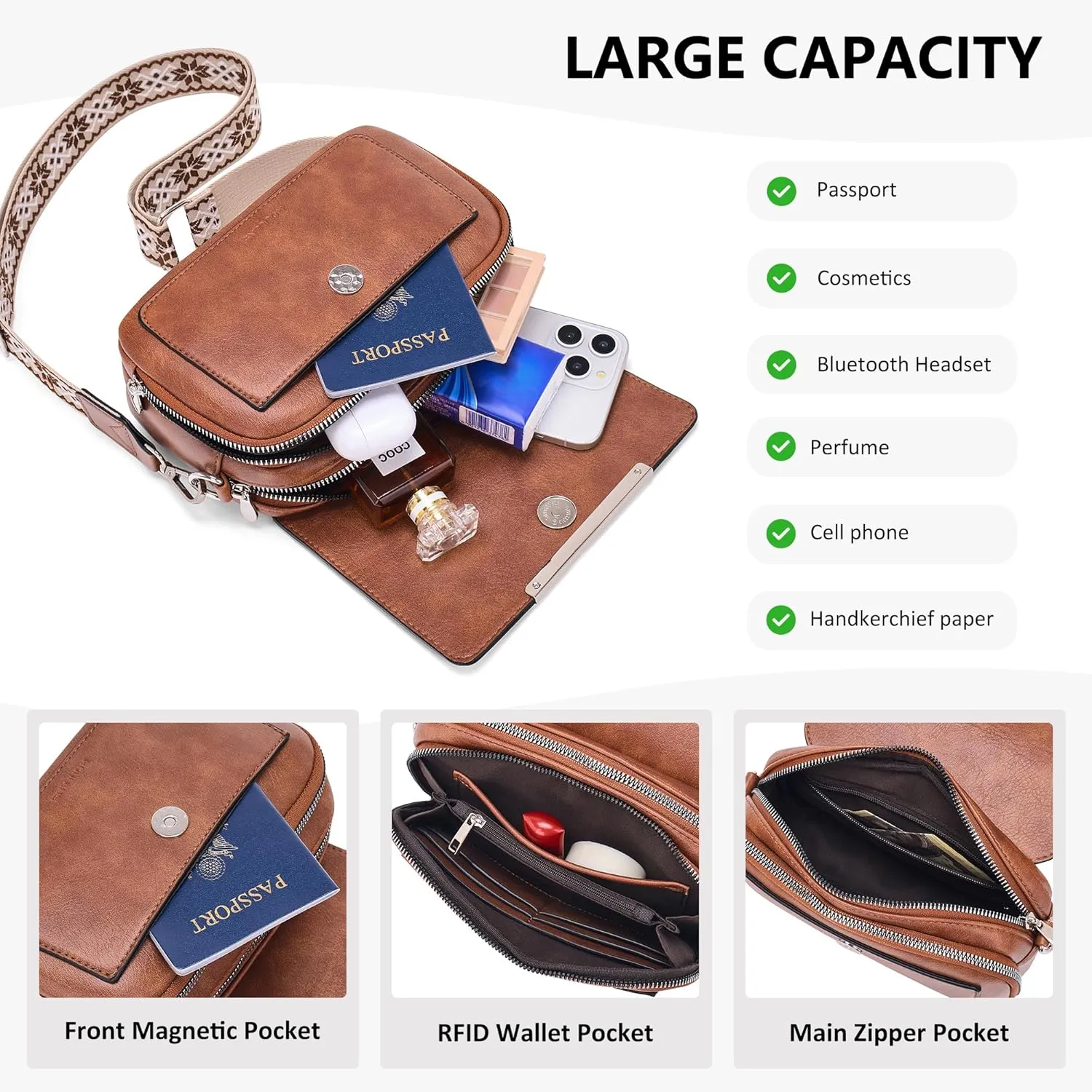 Crossbody Bags for Women Small Crossbody Wallet Purses with Card Slots Leather Shoulder Handbags Travel/Daily Use