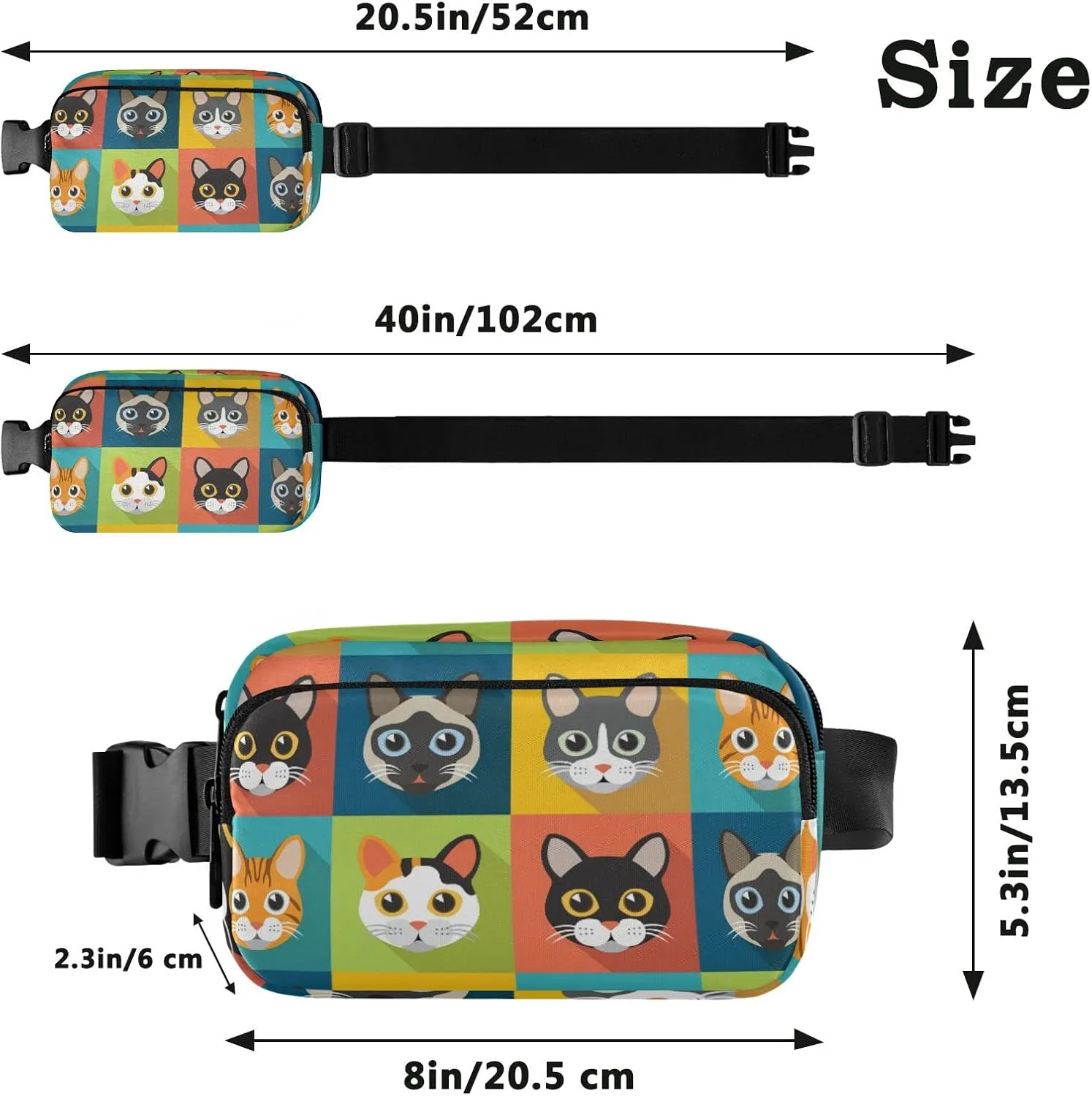 Cute Cats Cartoon Fanny Packs for Women Men Everywhere Belt Bag Fanny Pack Crossbody Bags for Women Fashion Waist Packs with Adjustable Strap Belt Purse for Travel Sports Cycling Outdoors