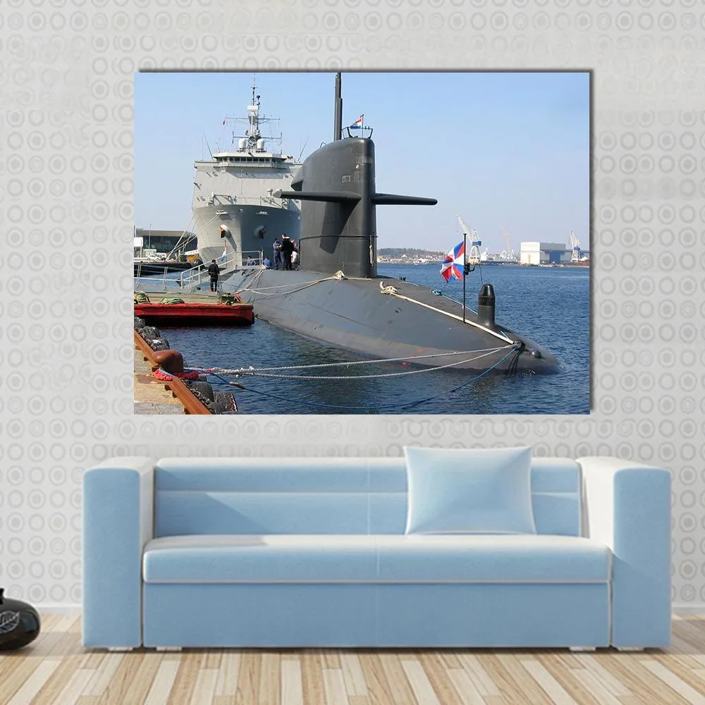Docked Submarine Canvas Wall Art