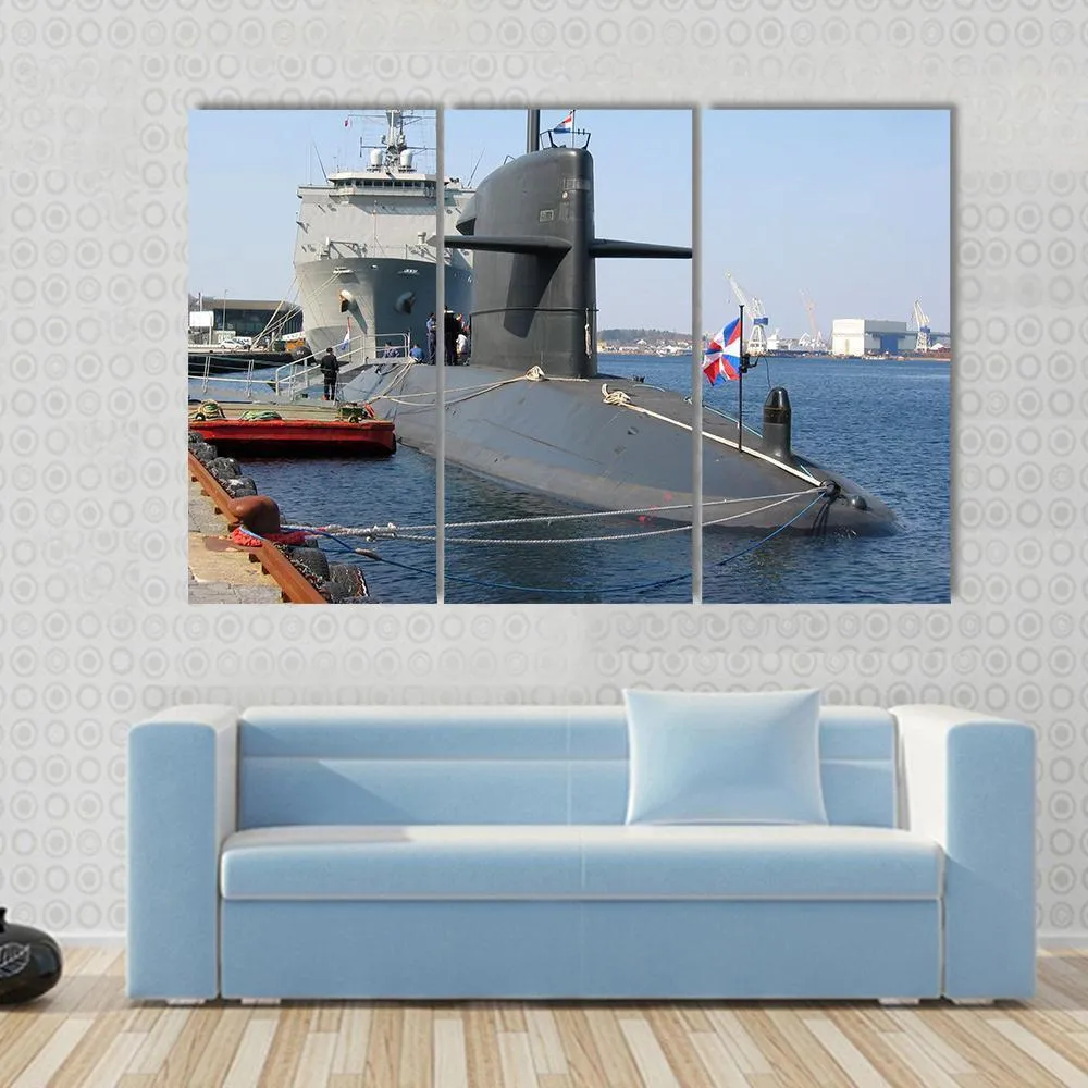 Docked Submarine Canvas Wall Art
