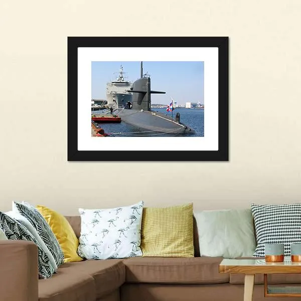 Docked Submarine Canvas Wall Art