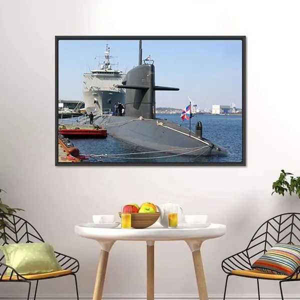 Docked Submarine Canvas Wall Art