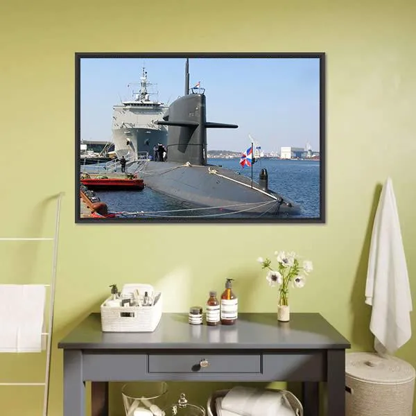 Docked Submarine Canvas Wall Art