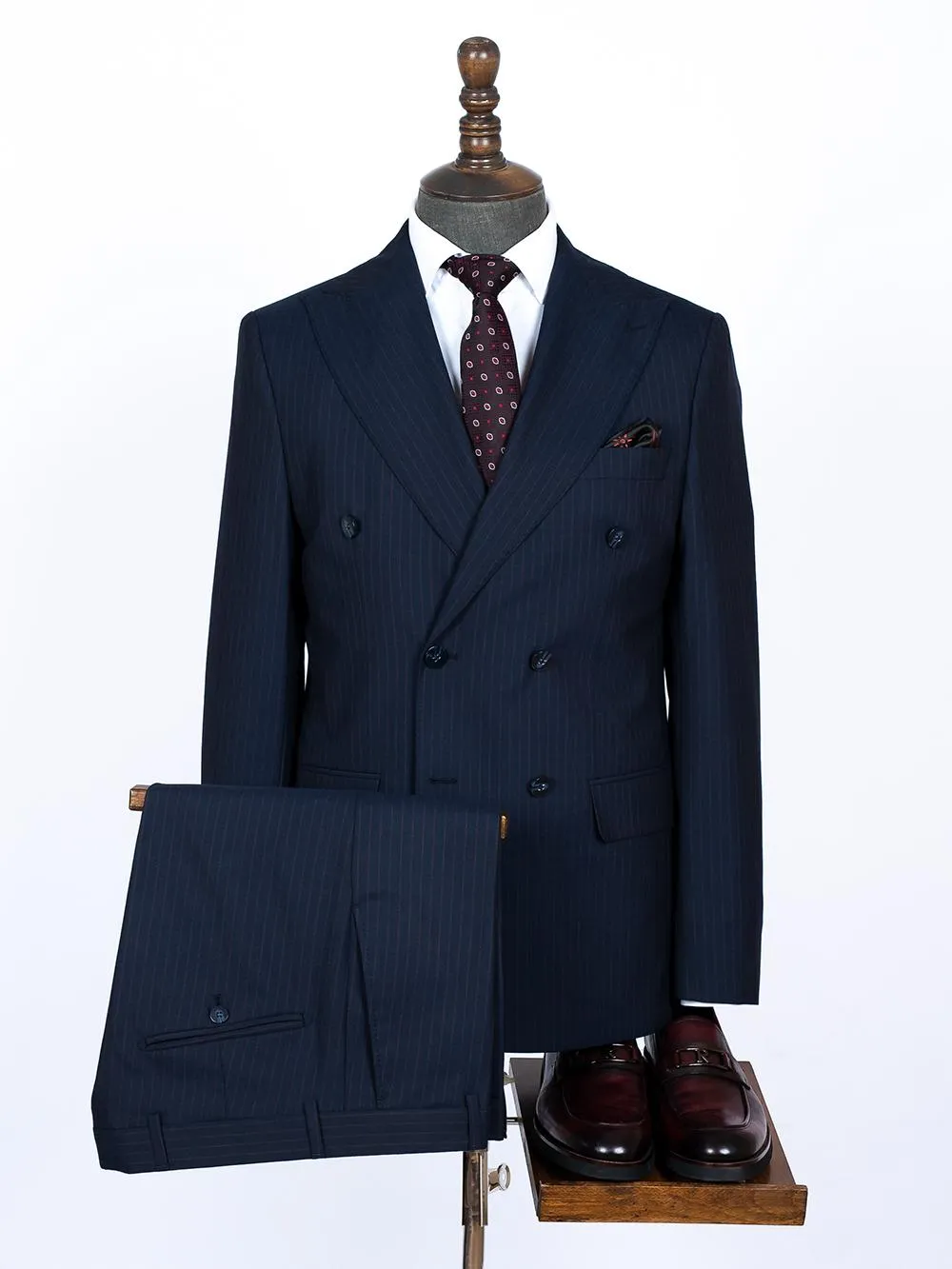 Double Breasted Blue Stripe Bespoke Men Suit Tailored