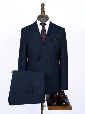 Double Breasted Blue Stripe Bespoke Men Suit Tailored