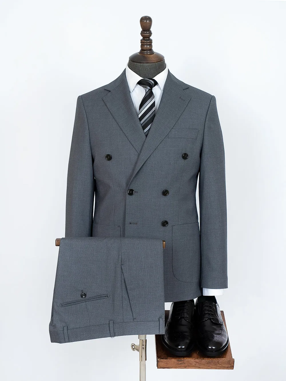 Double Breasted Lava Gray Bespoke Men Suit Tailored