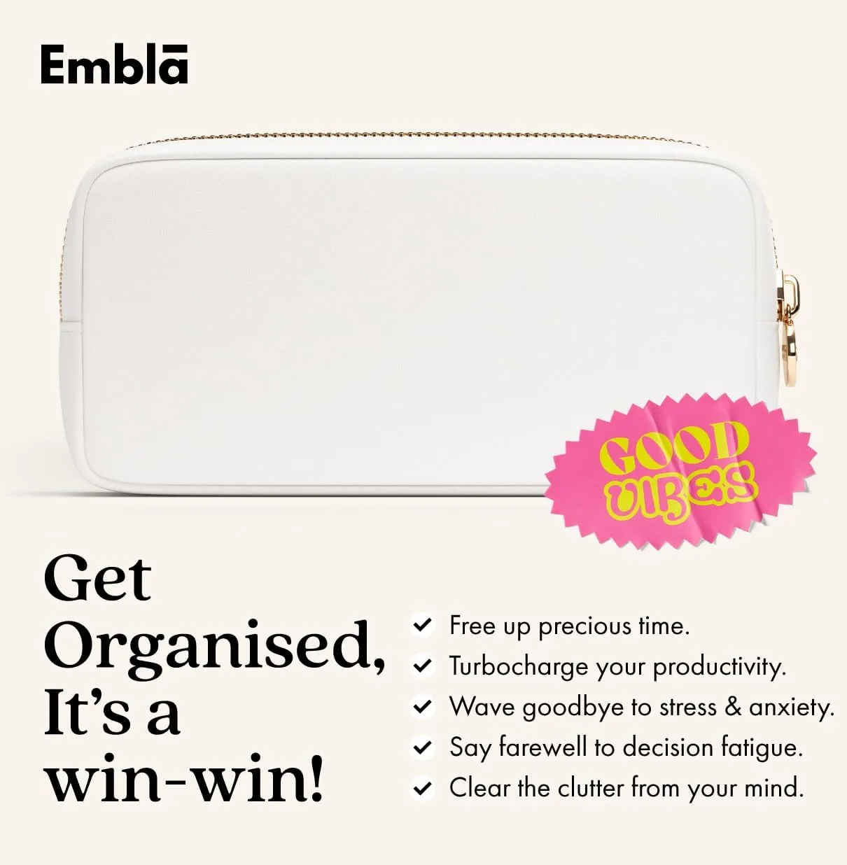 Embla Makeup Bag Travel Cosmetics Pouch and Toiletry Bag, Nylon Zipper Pouch Purse, Cute Make Up Organizer Storage Tote for Women Girls, Waterproof Travel Skincare Case, Small Makeup Bags, Blanc White