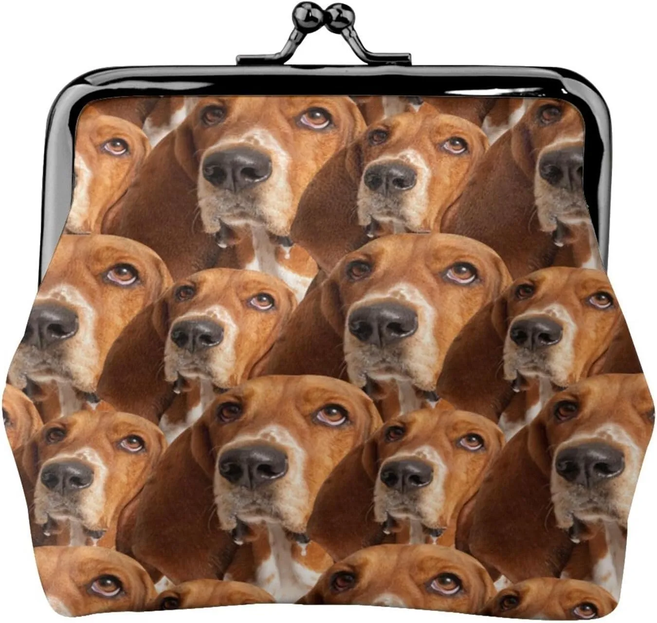 Funny Basset Hound Dog Lovers Print Coin Purses For Women Girls, Pu Leather Vintage Buckle Coin Kiss-Lock Change Purse Card Holder Pouch Cute Puppy Dogs Wallets Small Makeup Bags Birthday Gifts