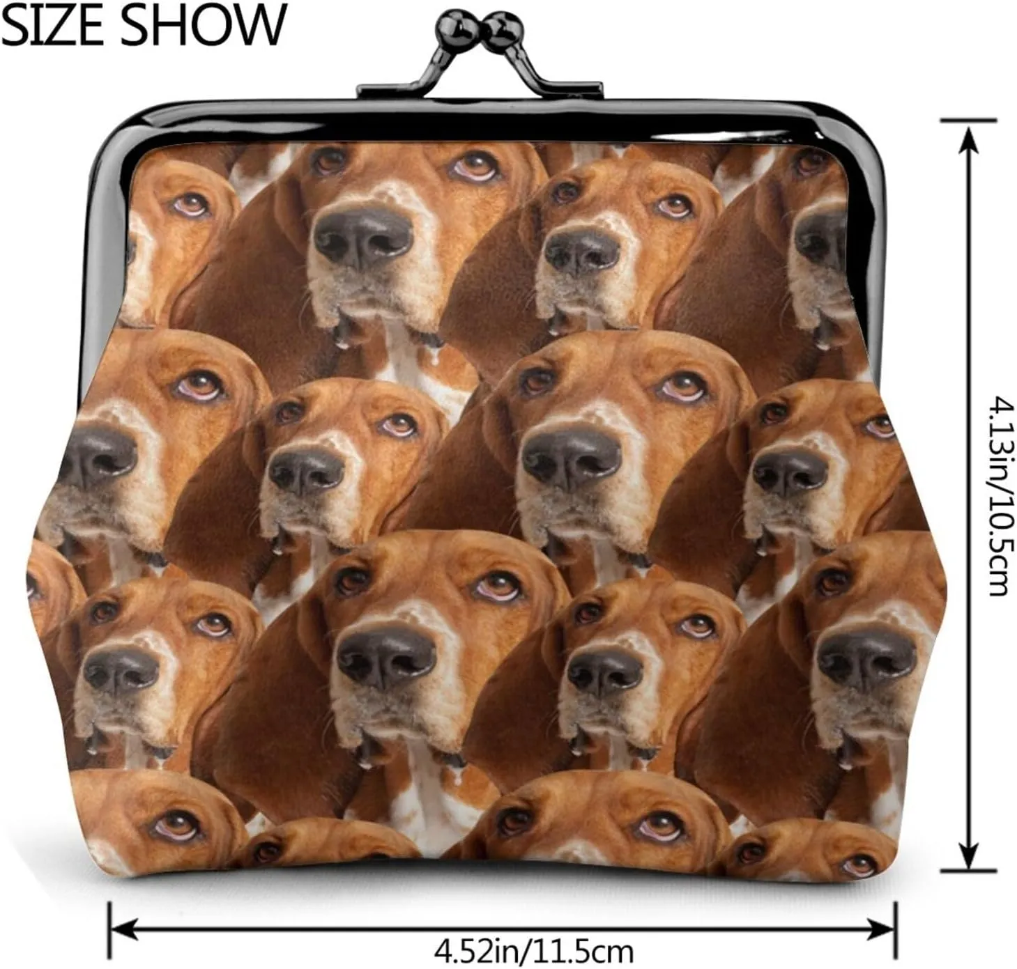 Funny Basset Hound Dog Lovers Print Coin Purses For Women Girls, Pu Leather Vintage Buckle Coin Kiss-Lock Change Purse Card Holder Pouch Cute Puppy Dogs Wallets Small Makeup Bags Birthday Gifts