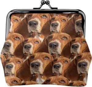Funny Basset Hound Dog Lovers Print Coin Purses For Women Girls, Pu Leather Vintage Buckle Coin Kiss-Lock Change Purse Card Holder Pouch Cute Puppy Dogs Wallets Small Makeup Bags Birthday Gifts