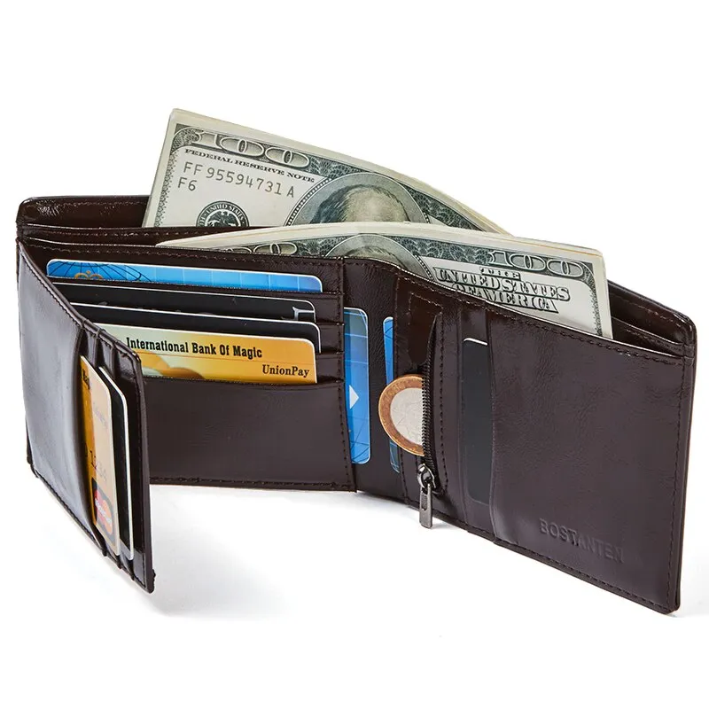 Genuine Leather Wallet Men New Brand Purses for men Black Brown Bifold Wallet Zipper Coin Purse Wallets With Gift Box