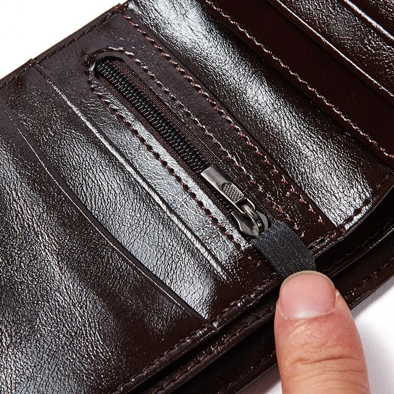 Genuine Leather Wallet Men New Brand Purses for men Black Brown Bifold Wallet Zipper Coin Purse Wallets With Gift Box