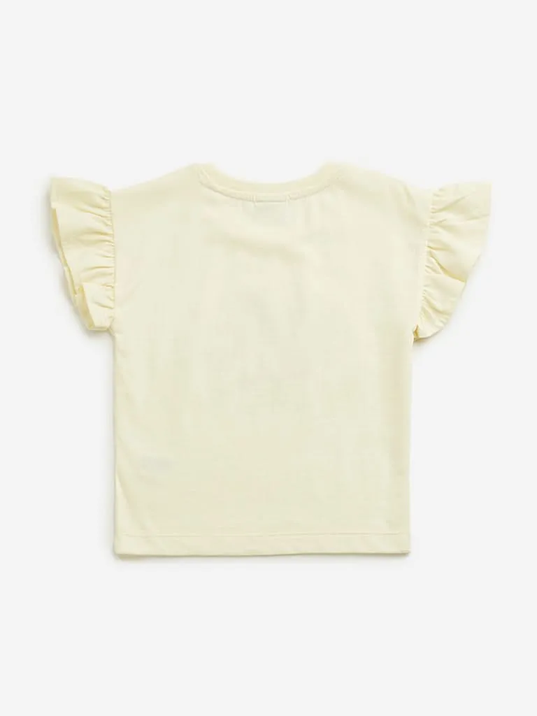 HOP Kids Light Yellow Animal Printed Top