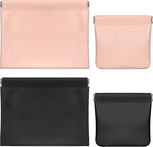 ISKYBOB 4PCS Small Makeup Bag for Purse, Waterproof Lambskin Pocket Cosmetic Bag for Women Squeeze Top Coin Purse Snap Closure Onavee Organizer Pouch Mini Self-Closing Leather Pouchic for Travel