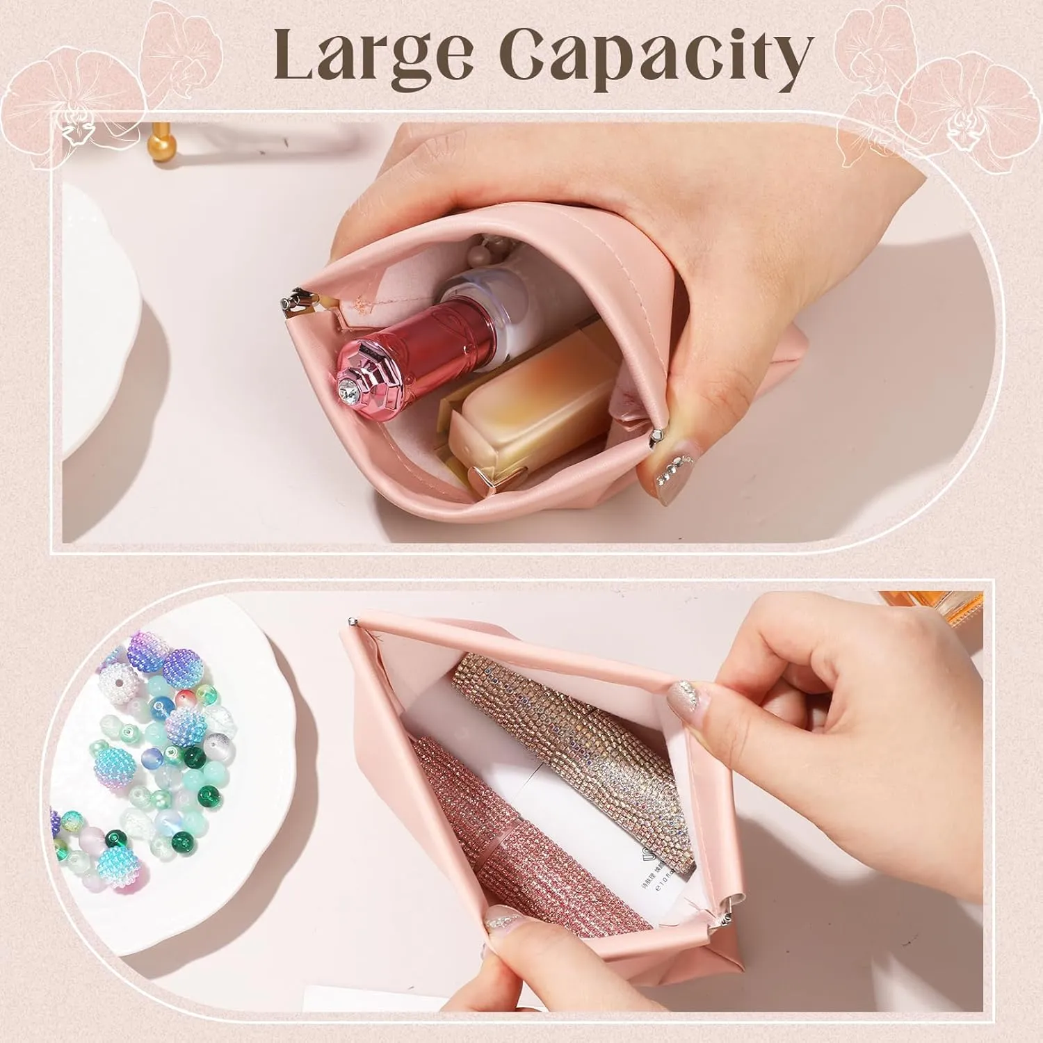 ISKYBOB 4PCS Small Makeup Bag for Purse, Waterproof Lambskin Pocket Cosmetic Bag for Women Squeeze Top Coin Purse Snap Closure Onavee Organizer Pouch Mini Self-Closing Leather Pouchic for Travel