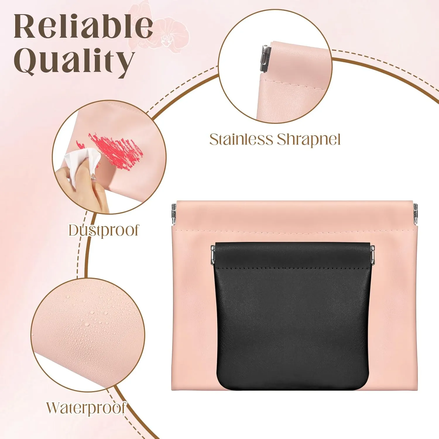 ISKYBOB 4PCS Small Makeup Bag for Purse, Waterproof Lambskin Pocket Cosmetic Bag for Women Squeeze Top Coin Purse Snap Closure Onavee Organizer Pouch Mini Self-Closing Leather Pouchic for Travel