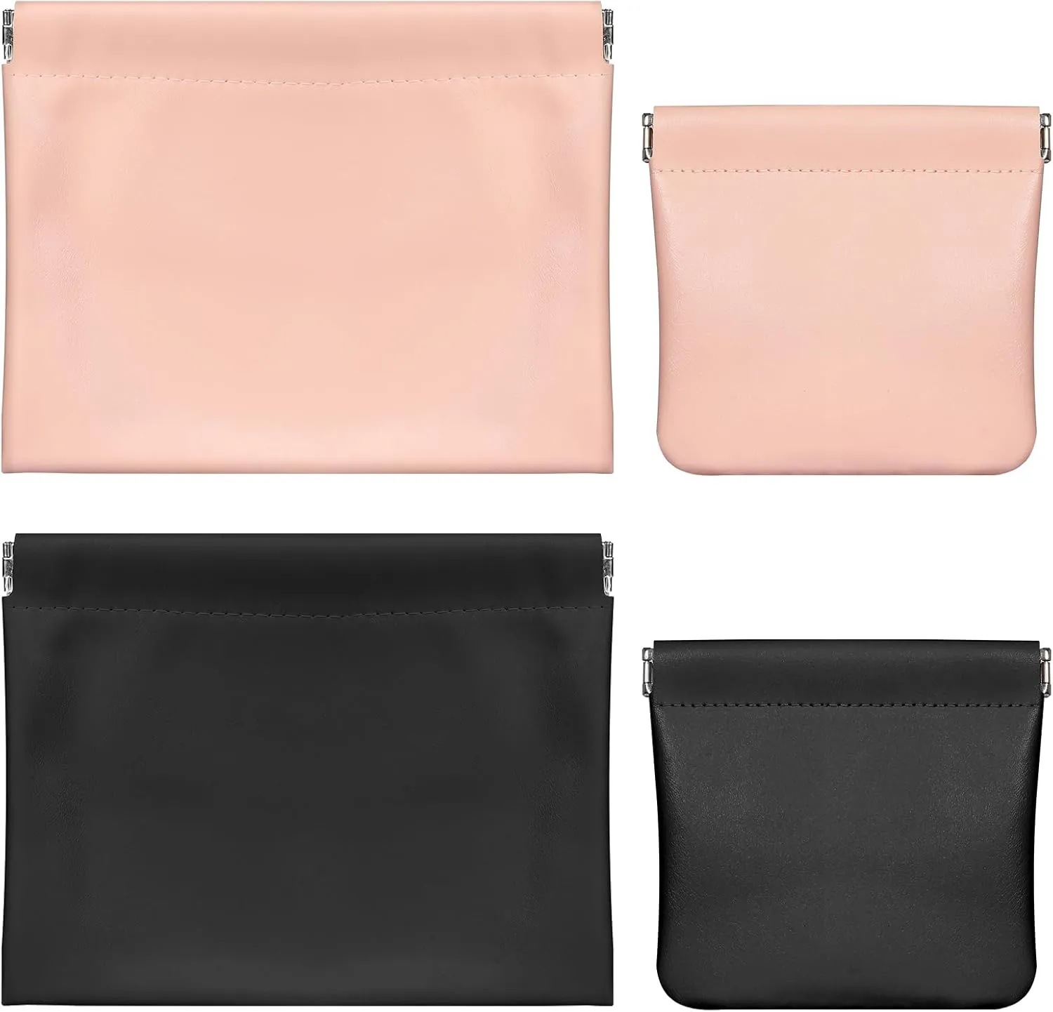 ISKYBOB 4PCS Small Makeup Bag for Purse, Waterproof Lambskin Pocket Cosmetic Bag for Women Squeeze Top Coin Purse Snap Closure Onavee Organizer Pouch Mini Self-Closing Leather Pouchic for Travel