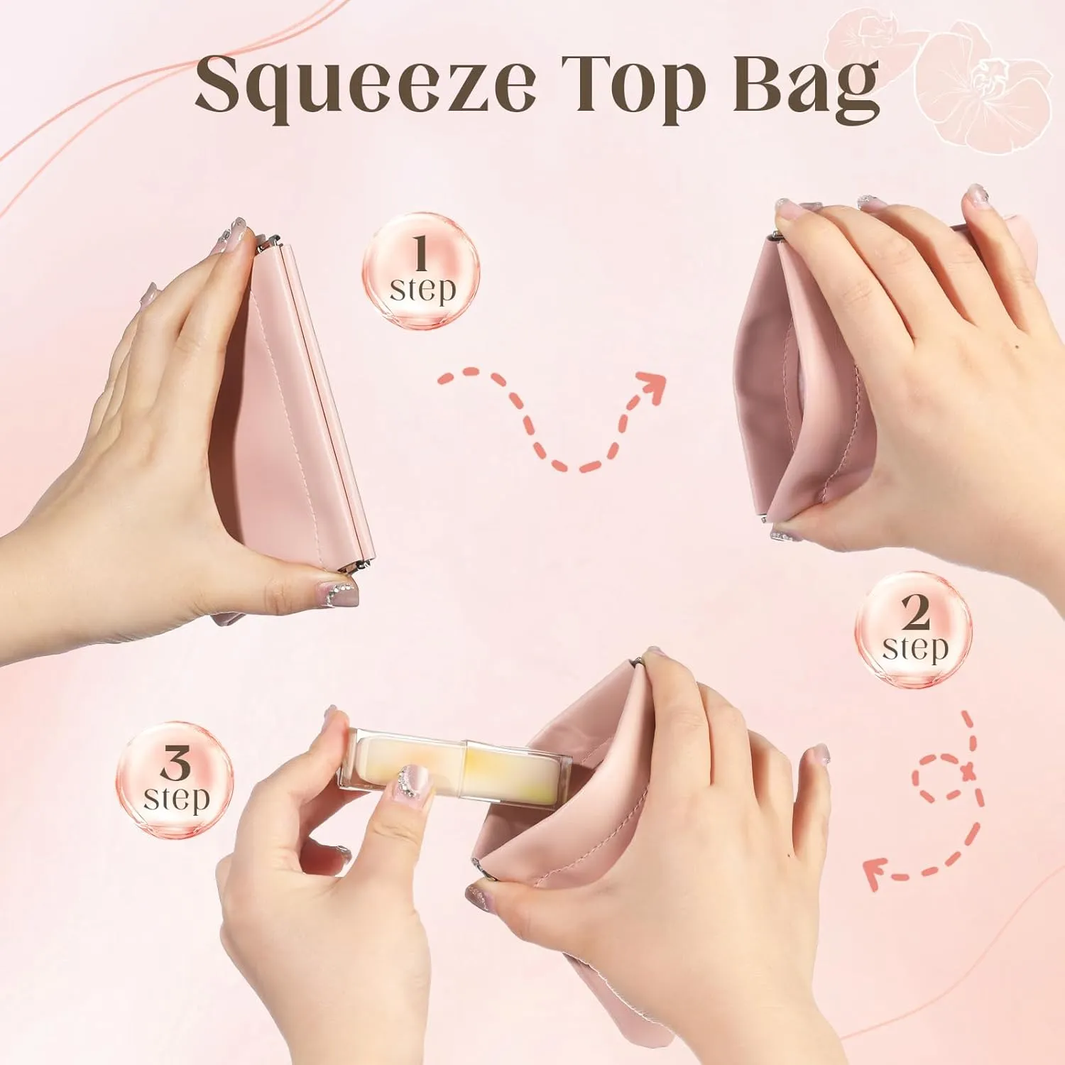 ISKYBOB 4PCS Small Makeup Bag for Purse, Waterproof Lambskin Pocket Cosmetic Bag for Women Squeeze Top Coin Purse Snap Closure Onavee Organizer Pouch Mini Self-Closing Leather Pouchic for Travel