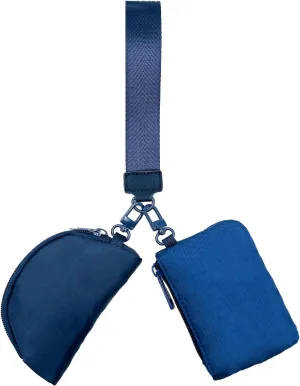 Keychain Wallet Mini Zip Around Wristlet, Detachable Dual Pouch, Portable Coin Purse, Small Wallet for Women, Blue
