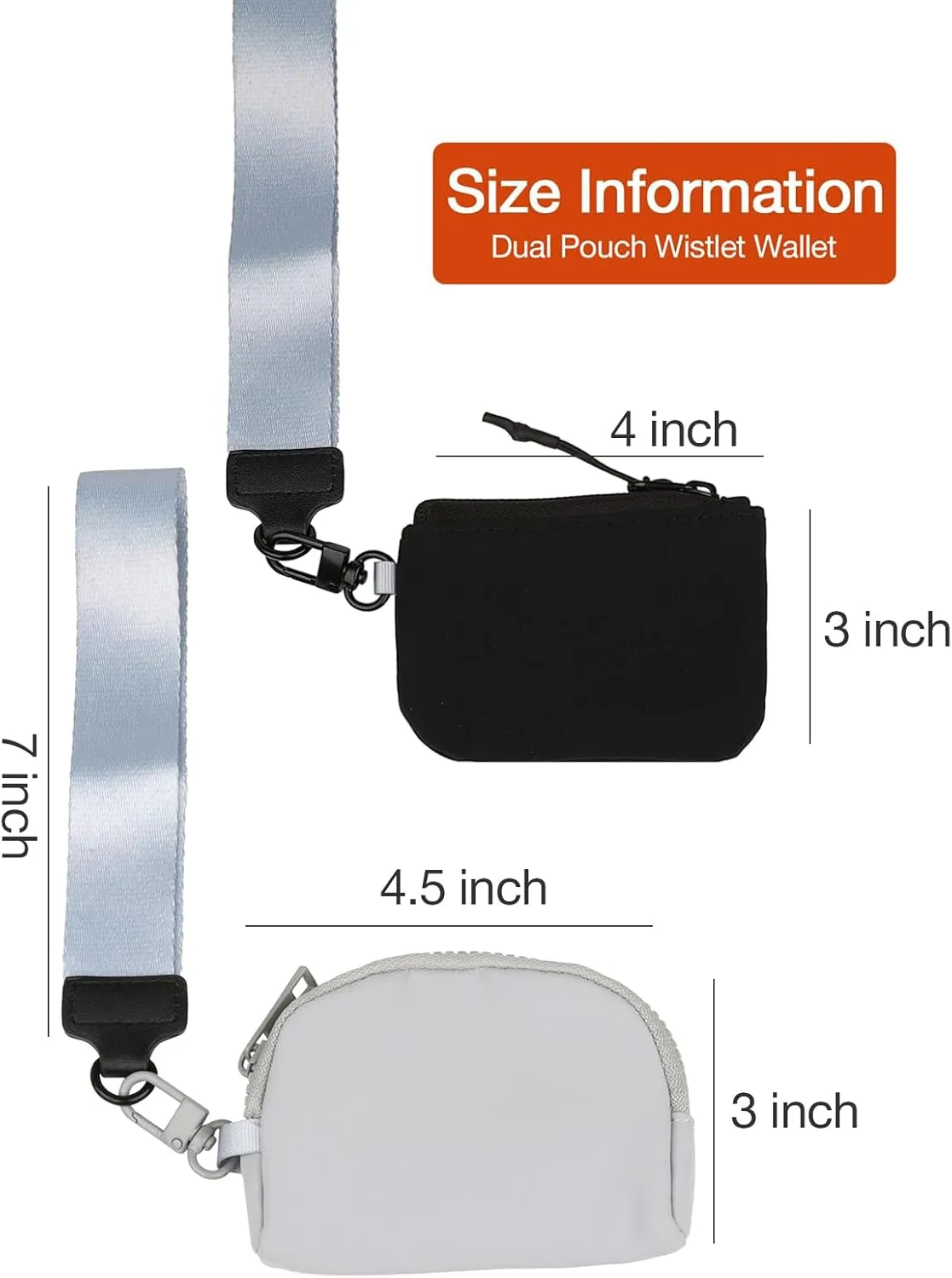 Keychain Wristlet Wallet Mini Zip Coin Around Clutch Purse for Women Dual Pouch Credit Card Holder Cute Key Chain Wrist Bag (Black Light Grey)