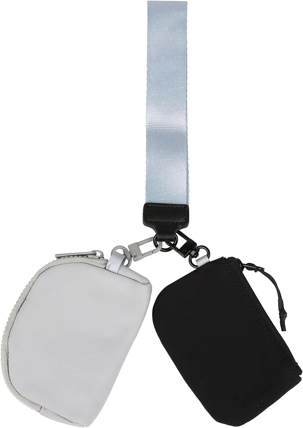 Keychain Wristlet Wallet Mini Zip Coin Around Clutch Purse for Women Dual Pouch Credit Card Holder Cute Key Chain Wrist Bag (Black Light Grey)
