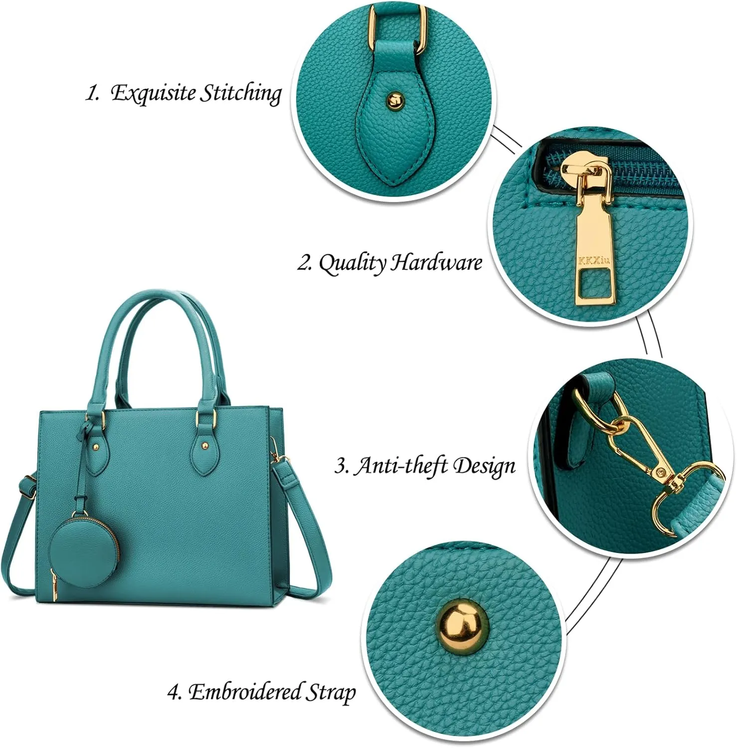 KKXIU Purses and Handbags for Women Vegan Leather Tote Shoulder Bag Ladies Top Handle Satchel with Coin Purse