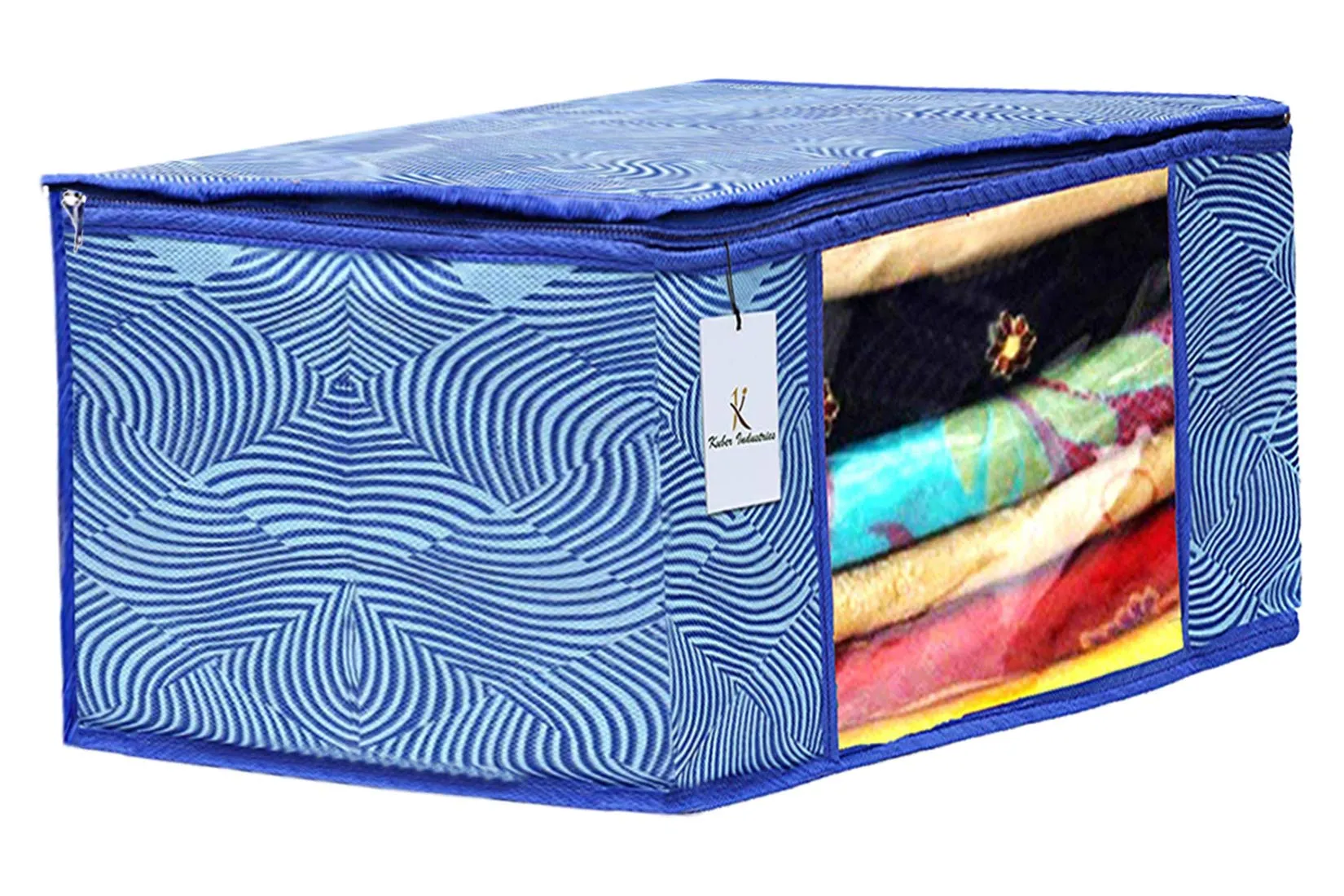 Kuber Industries Leheriya Design 3 Piece Non Woven Saree Cover, Large, Royal Blue - CTKTC0015206
